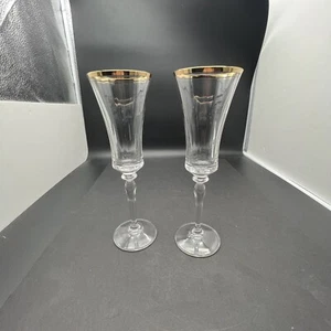 Mikasa Jamestown Crystal Wine/Water Glasses 9” x 3" Gold Rim (Set of 2) - Picture 1 of 4
