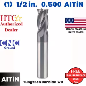 NUOVO 1/2" HTC CARBURO END MILL ALTiN finitura 4 flauto 0.500 quadrato usa solido - Foto 1 di 8