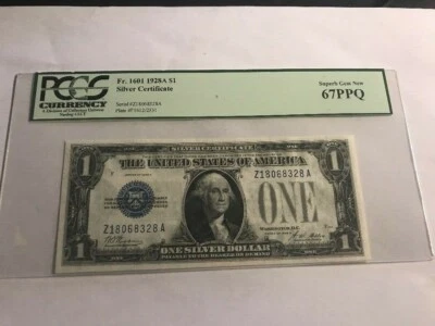 1928 A $1 Fr. 1601 SILVER CERTIFICATE BLUE SEAL PCGS Superb Gem New 67PPQ - Image 1 of 4