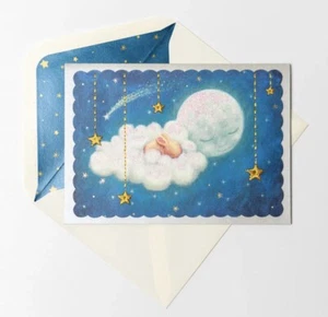 Papyrus Handcrafted BUNNY ON A CLOUD Baby Shower Greeting Card - Picture 1 of 3