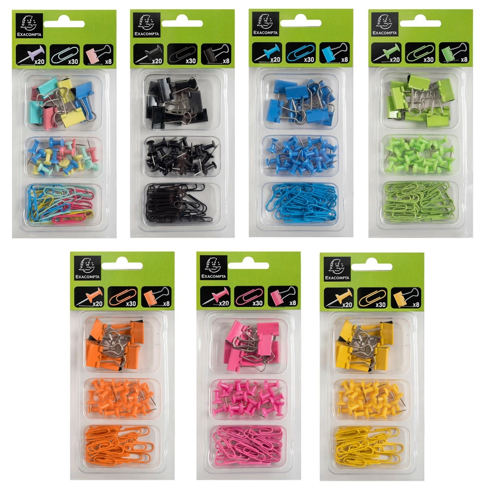 EXACOMPTA Set 58-tlg. mit Büroklammern, Pinnadeln & Foldbackklammern Farbauswahl