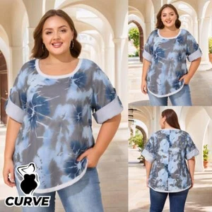 Plus Size Curvy Women Boho Floral Tops 3/4 Sleeve Loose Casual T Shirt Blouse - Picture 1 of 18