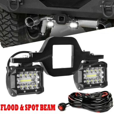 Rear Bumper Tow Hitch Mount Bracket + 4'' LED Lights for 07-18 Jeep Wrangler JK - Image 1 of 4