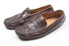Tod's Alligator Driving Penny Loafers Mens 8 Brown Slip-On Half Strap