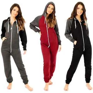 Damen All in One Fleece Overalls Einteiler Pyjama Hoodie Nachtwäsche Playsuits - Bild 1 von 16