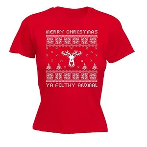 T-SHIRT DONNA Merry Christmas Ya Filthy Animal - Babbo Natale divertente regalo di Natale - Foto 1 di 8