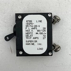 Airpax 20Amp AC/DC Boat Toggle Circuit Breaker IEGF6-35174-20-V Single Pole NEW - Picture 1 of 8