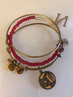 ALEX & ANI DAVID AUBREY 3 LOVELY BANGLE BRACELETS - RED / GOLD TONED - Image 1 of 4