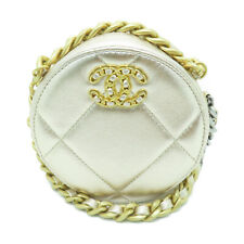*10%OFF* CHANEL Quilted CC 19 Round Clutch With Chain Bag Lambskin Leather Gold