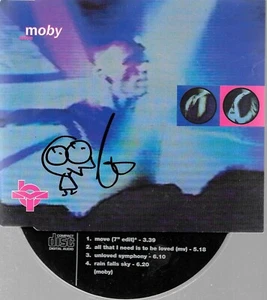 MOBY - move  - SIGNED - HAND DRAWN SKETCH  - Autogramm -  INCL CD  - Picture 1 of 1