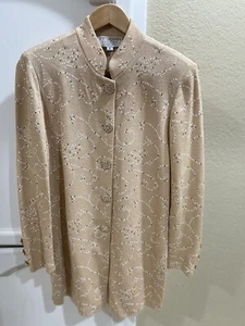 DESIGNER ST JOHN Evening Tan Sequins Rhinestone Jacket SIZE 8 - Picture 1 of 4