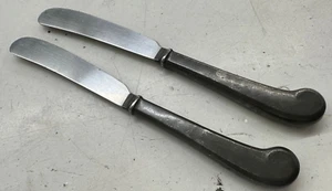 2 Old French Hollow Pistol Dinner Knives Durham Pewter International Fiddle 9" - Picture 1 of 3
