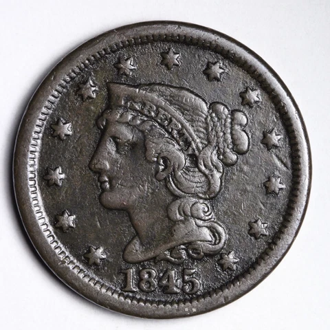 1845 Braided Hair Large Cent CHOICE XF E112 JNM Cover