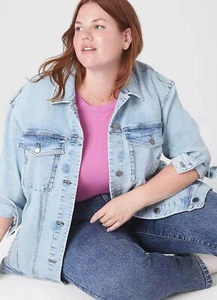 Lane Bryant Denim Jacket Women's Size 20 Light Wash Cotton Button-Up Denim - Picture 1 of 11