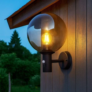 Wandleuchte Außenlampe Kugelleuchte LED Bewegungsmelder anthrazit rauch Glas - Bild 1 von 9