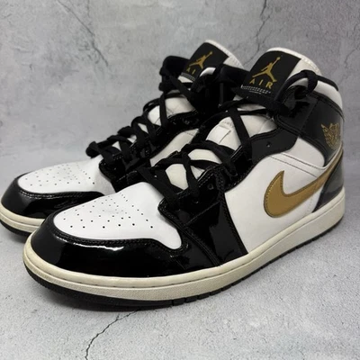 Nike Air Jordan 1 Mid Patente Negro Blanco Dorado Tenis 852542-007 Para hombres Talla 13 M Foto 1 de 4