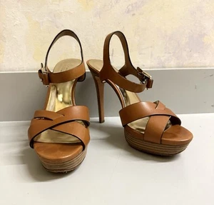 COACH Dani Veg Leather Platform Open Toe Sandal Heels Size 8B - Picture 1 of 11