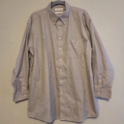 Roundtree & Yorke Men's Button Down Shirt 17.5-33 Tan Houndstooth Cotton EZ Wash - Image 1 of 4