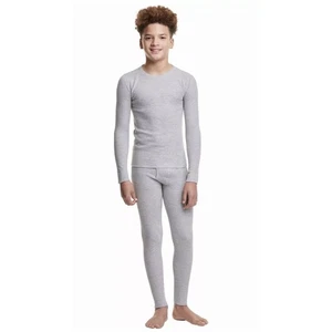 Hanes Set Crew Top e Pantaloni Ragazzi Traspiranti Caldi Baselayer GRIGIO XL ''NUOVO'' - Foto 1 di 3