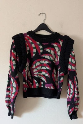 Suéter feminino Farm Rio multicolorido corte de cabo curto tamanho XS pontos banana - Imagem 1 de 4