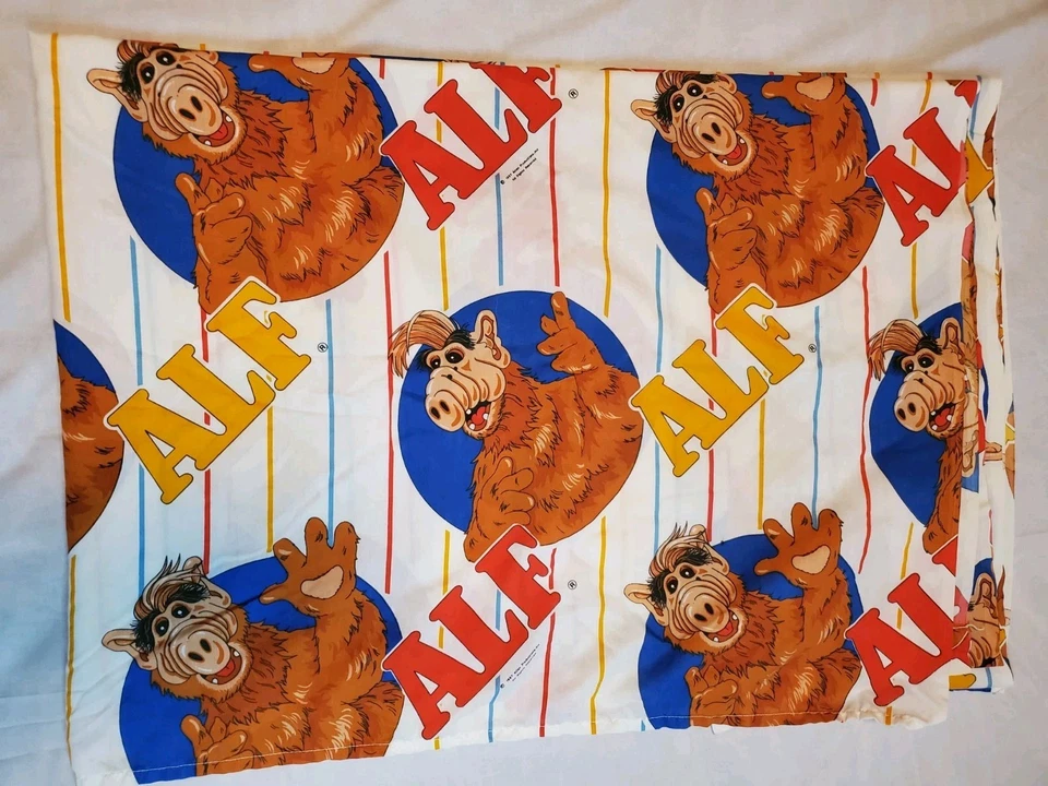  Винтажная ткань 80-х 1987 Bibb ALF Twin плоская кровать простыня телевизор мультфильм инопланетянин - Изображение 1 из 4