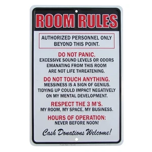 Room Rules US Made Metal Sign Novelty Kids Bedroom Dorm Room Man Cave Wall Decor - Picture 1 of 1