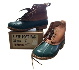 Vintage Eddie Bauer Duck Boots Women Size 8 Leather Port Pac Camp Rain Snow New - Picture 1 of 12