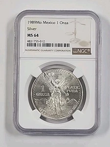 1989 Mo 1 Oz Silver Mexico Libertad NGC MS64 - Picture 1 of 2