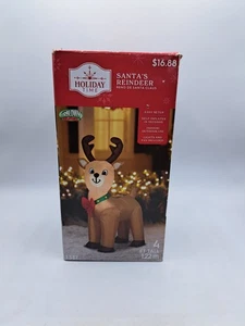 Festliches Rentier des Weihnachtsmanns mit Fliege 4 Fuß hoch luftgeblasen aufblasbar Urlaubszeit - Bild 1 von 4