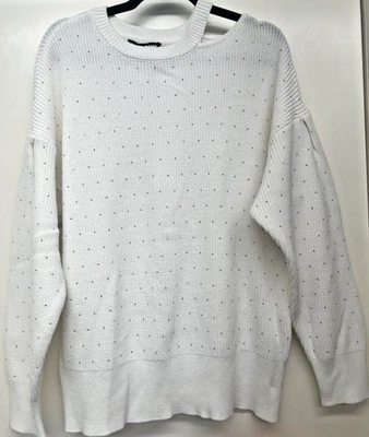 *DKNY Jeans Cold Shoulder Sweater Cream Ecru Ivory LS Silver Studs Sz XL L@@K* - Image 1 of 4