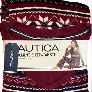 Nautica Pajamas Women’s 2 Piece Fleece Sleepwear Set V Neck Top Size XXL NEW - Picture 1 of 5