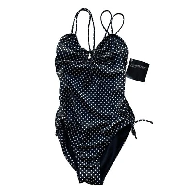 Newport News 1 Piece Swimsuit Black White Polka Dots Size 10 Medium Keyhole NWT - Image 1 of 4