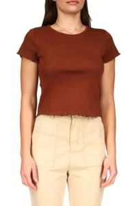 Sanctuary Lettuce Edge Baby Tee T Shirt Top Rattan Brown Womens Small New - Picture 1 of 11