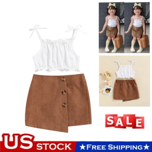 Toddler Girls Summer Outfit Clothes Tops Sleeveless Vest Skirts Kids Casual 2PCS - Picture 1 of 10