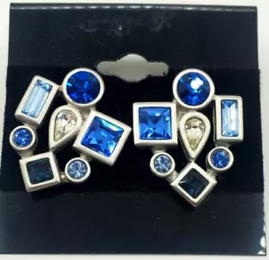 Monet Large Art Deco Silver Tone Colorful Earrings Blue Light Blue Modern Art - Picture 1 of 5