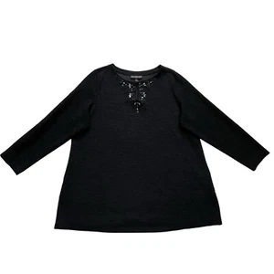 DANA BUCHMAN  Women's Black Tunic Blouse Stretch Beaded Long Sleeve SZ/1X - Picture 1 of 12