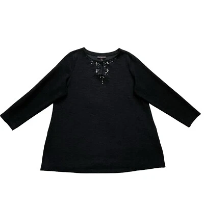 DANA BUCHMAN женщин черный туника блузка эластичной бисером длинным рукавом SZ/1X - Изображение 1 из 4