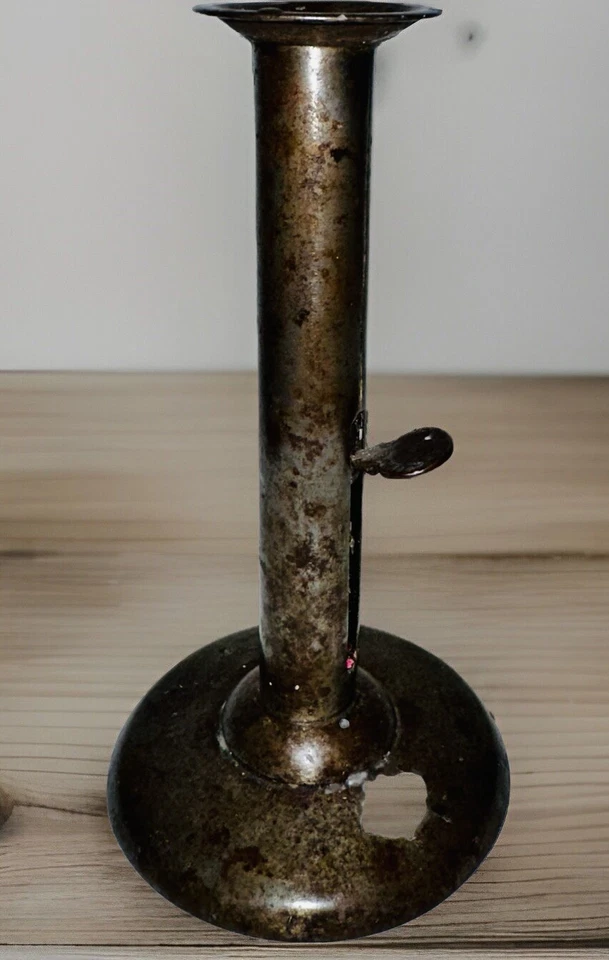Primitive Hog Scraper Candlestick Side Push-Up Ejector 7” Candle Holder Antique - Image 1 of 4