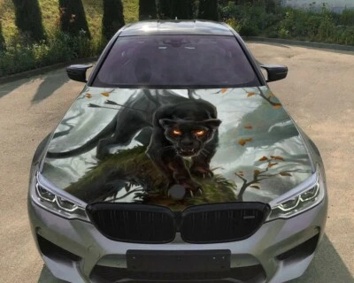 Black Panther Car Hood Wrap Full Color Sticker Wild Cat Predator Custom Decal - Изображение 1 из 3