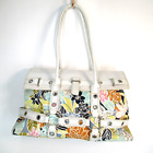 Valerie Stevens Satchel Handbag Women XL Ivory Floral Canvas Duffel Shoulder Bag
