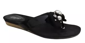 New NIB Coach Sylvia Embellished Crystal Flip Flop Slides Sandal Signature Black - Picture 1 of 7