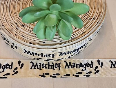 7/8" (1 YD) Harry Potter Mischief Managed Grosgrain Ribbon - Image 1 of 2