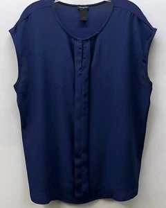 Ann Taylor Women's Size XL Short Cap-Sleeve Round Neck Blouse Top Navy Blue - Picture 1 of 9