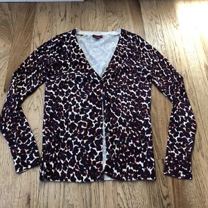 Merona Leopard Print Button Up Cardigan Sweater Black Cream Maroon Size XS - Picture 1 of 16