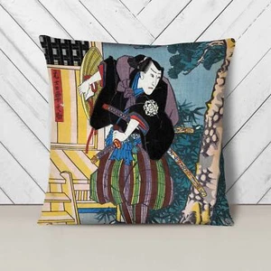 Plump Cushion Man with Two Samurai Swords Utagawa Kunisada Scatter Throw Pillow - Picture 1 of 10