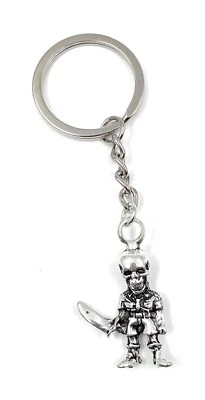 Portachiavi Argento Metallo Pirata Teschio Con Sciabola - Immagine 1 di 4