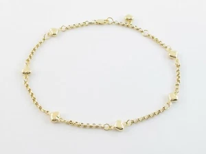 14k Yellow Gold Adjustable Heart Ankle Bracelet 10" , 9" - Picture 1 of 6