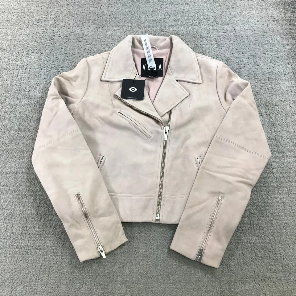 Chaqueta de Cuero Veda Mujer Mediana Clásica Cuero Moto Chaqueta Rosa Cabra Gamuza M Foto 1 de 4