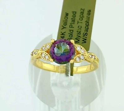 ANILLO TOPACIO MÍSTICO Y ZAFIRO BLANCO LAB 1,65 quilates chapado en oro amarillo 14k - nuevo con etiquetas Foto 1 de 4