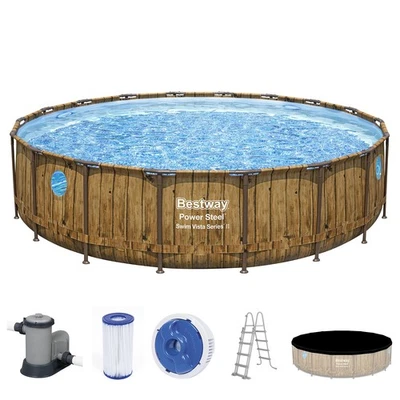 Frame Pool - Set mit Filterpumpe Stahlrahmen Aufstellpool Braun Ø 488 x 122 cm - Bild 1 von 4